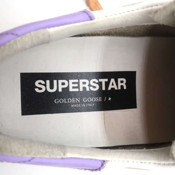 GOLDEN GOOSE SUPERSTAR GLITTER STAR SNEAKERS WHITE/PURPLE LEATHER SIZE 41 - Picture 9 of 11